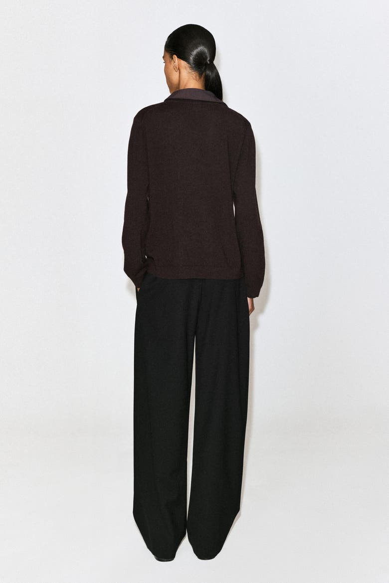 Shirt-Detail Merino Wool Cardigan, Alternate, color, BROWN