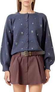 English Factory Beaded Floral Cardigan
