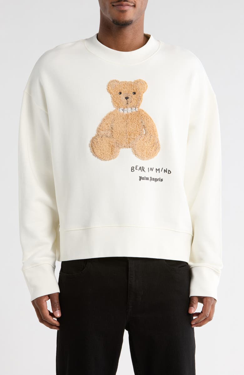 Palm Angels Bear in Mind Crewneck Sweatshirt, Main, color, White Brown