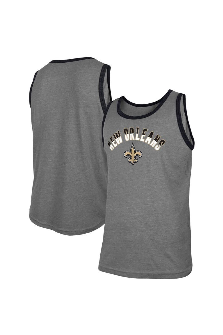 Men's New Era Heathered Gray New Orleans Saints Ringer Tri-Blend Tank Top, Alternate, color, Heather Gray