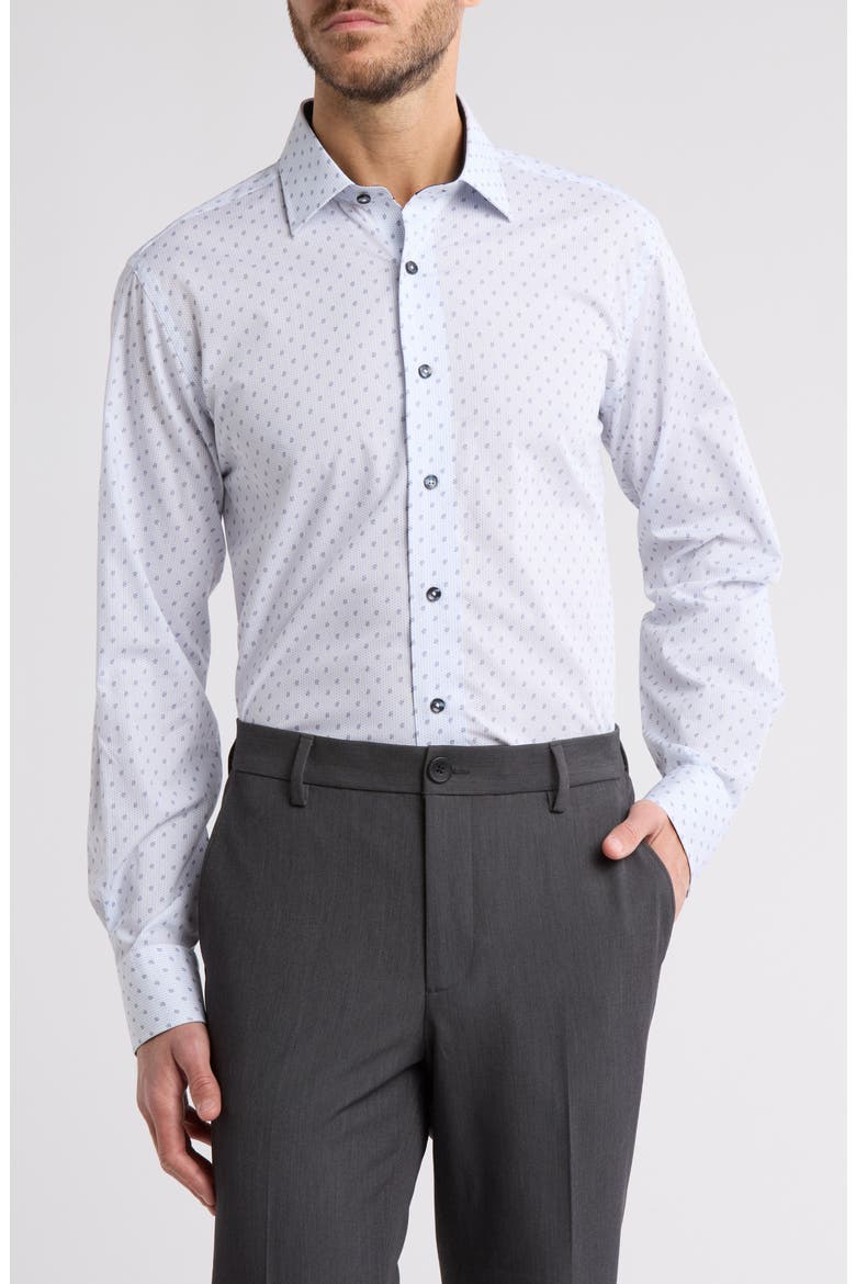 Trim Fit Paisley Cotton Dress Shirt, Main, color, WHITE/ LIGHT BLUE