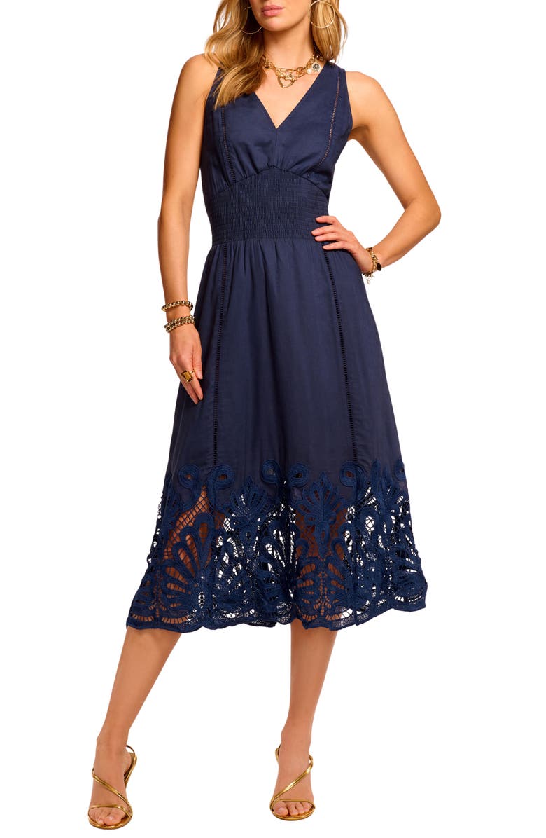 Ramy Brook Lucy Embroidery Detail Cotton Blend Dress, Main, color, Spring Navy Eyelet