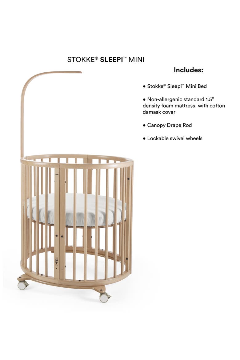Sleepi Mini Crib, Drape Rod & Mattress Bundle, Alternate, color, HAZY GREY