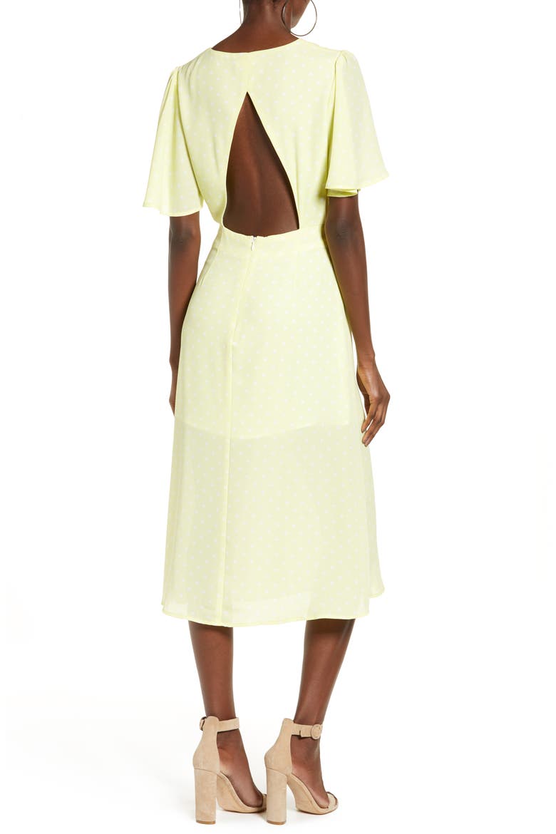 Flutter Sleeve Midi Dress, Alternate, color, YELLOW MERINGUE DOT