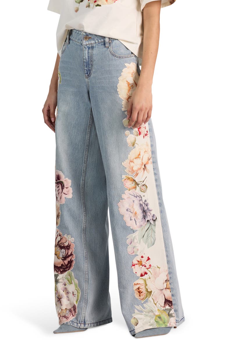 Alice + Olivia Amazing Floral Appliqué Baggy Jeans, Alternate, color, Sierra Vintage/ Multi