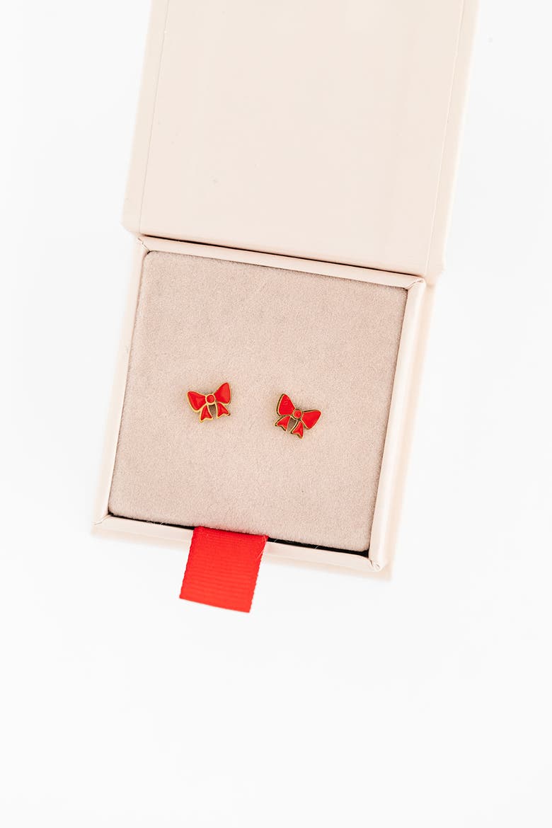Girls' Red Enamel Bow Flatback Stud Hypoallergenic Earrings, Alternate, color, Red