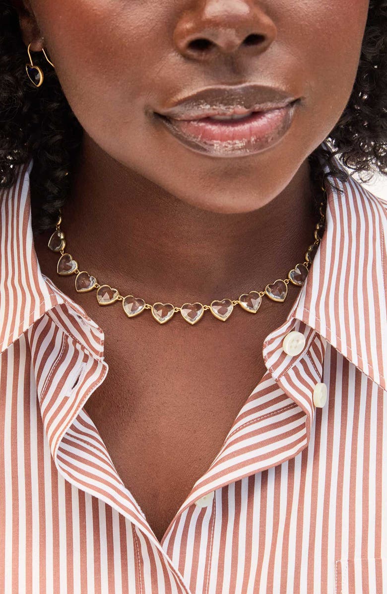 Clare V. Crystal Heart Necklace, Alternate, color, Gold