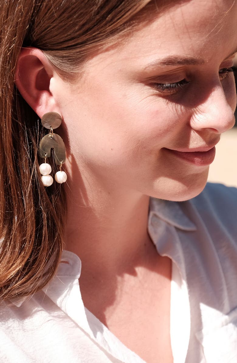 LIKHA Mother-of-Pearl Asymmetrical Drop Earrings, Alternate, color, Black