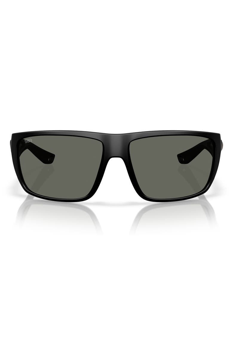 Costa Del Mar 64mm Polarized Rectangular Sunglasses, Main, color, Matte Black/ Gray