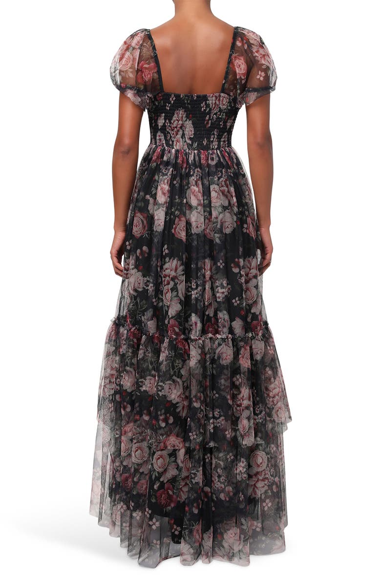Lulus Jenna Floral Mesh Maxi Dress, Alternate, color, Black Floral