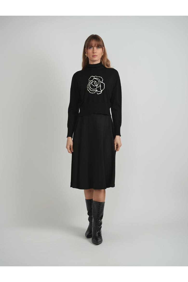 Cropped Embroidered Turtle Neck Knit Sweater, Alternate, color, Black/Black
