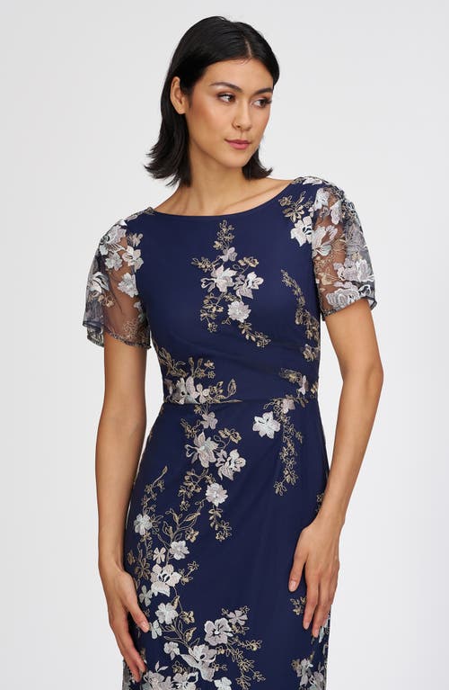 Js Collections Esmerelda Embroidered Cocktail Midi Dress In Navy