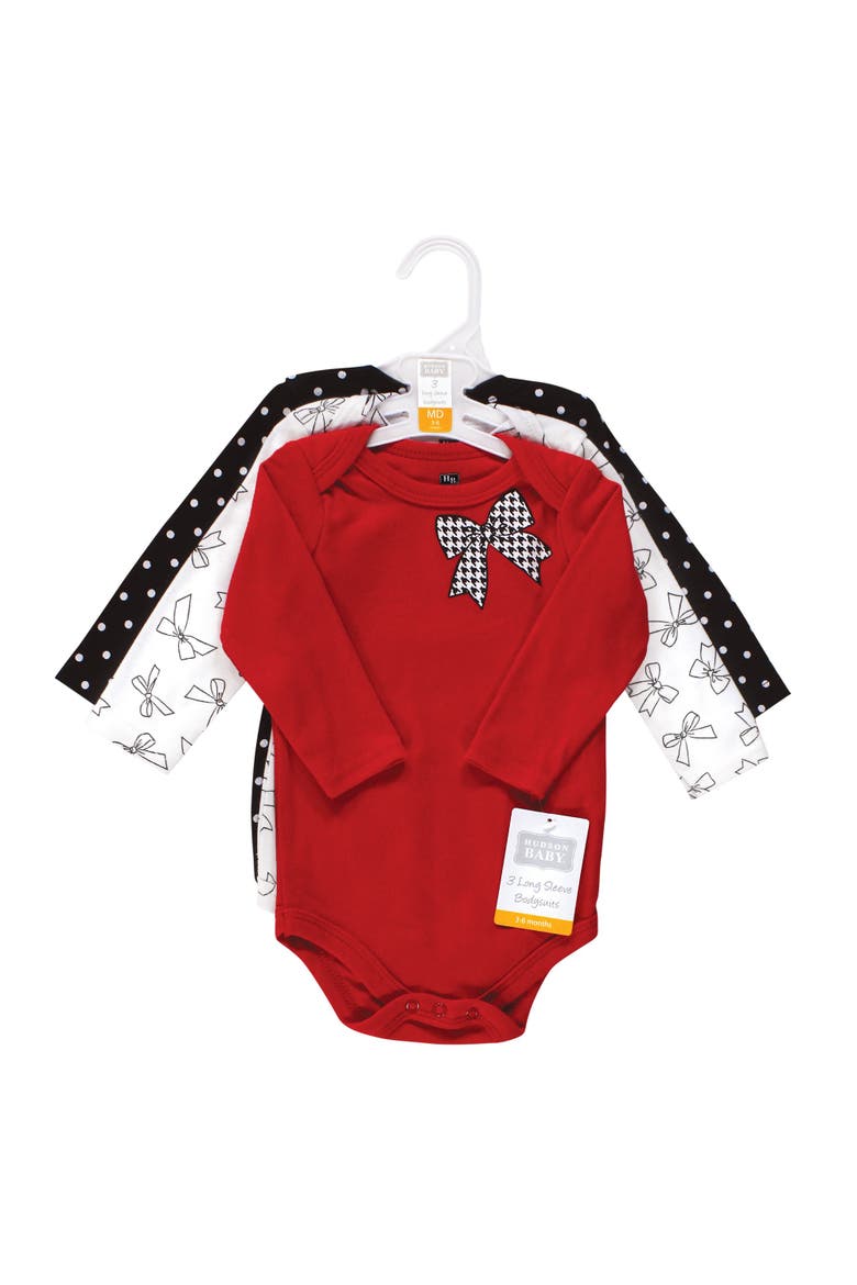 Essential All-Cotton Long-Sleeve Bodysuit Triple Pack, Alternate, color, Winter Bows 3-Pack