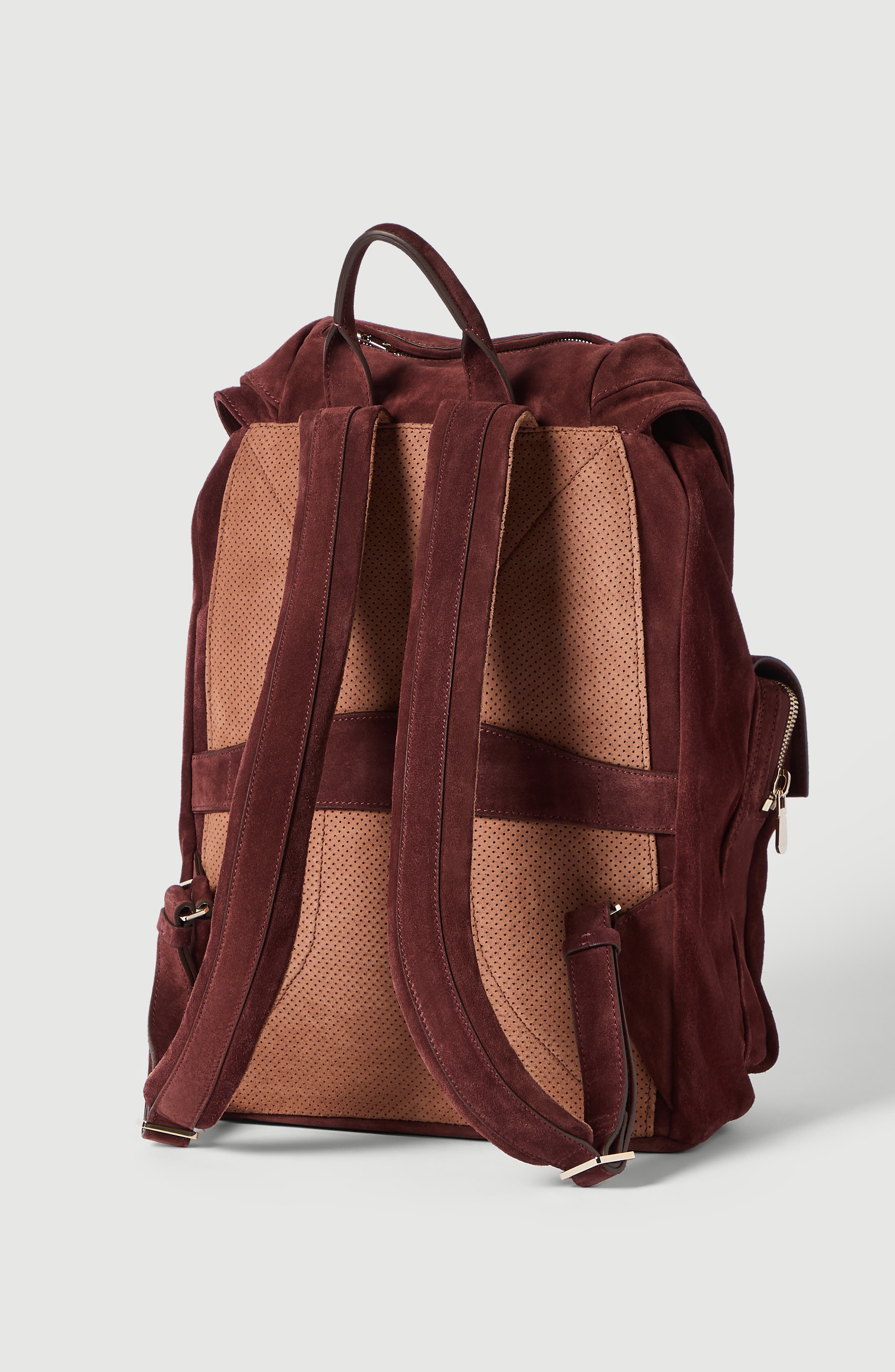Brunello Cucinelli Suede leisure backpack, Alternate, color, Burgundy
