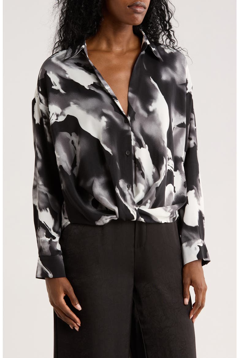 Marble Button-Up Shirt, Main, color, BLACK