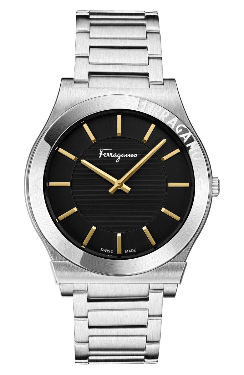 FERRAGAMO Gancini Swiss Quartz Bracelet Watch, 42mm, Main, color, Stainless Steel