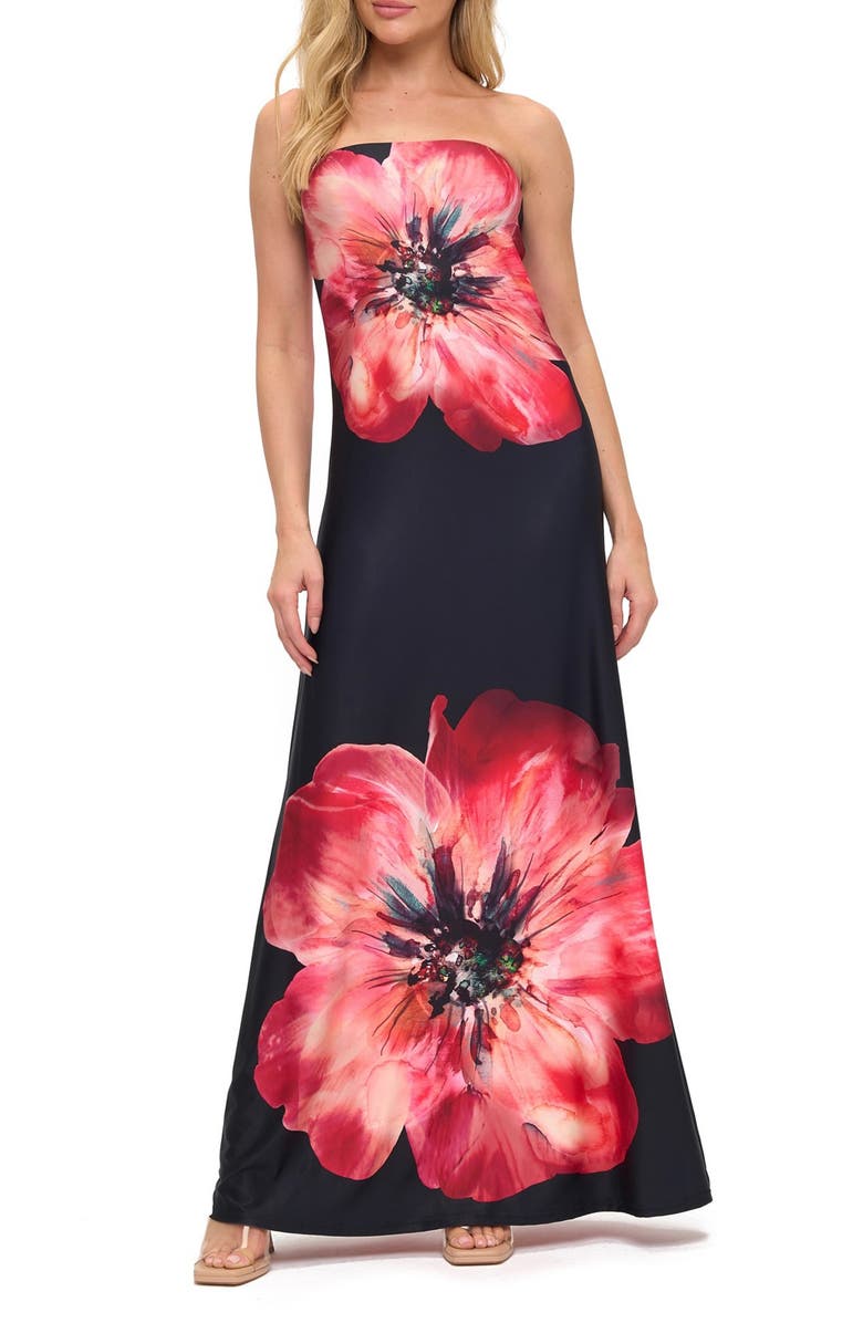 O.L. Printed Strapless Maxi Dress, Main, color, 