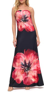 O.L. Printed Strapless Maxi Dress