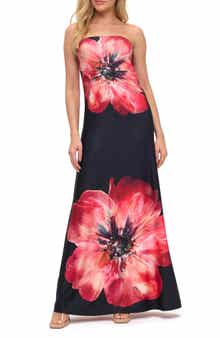 O.L. Printed Strapless Maxi Dress
