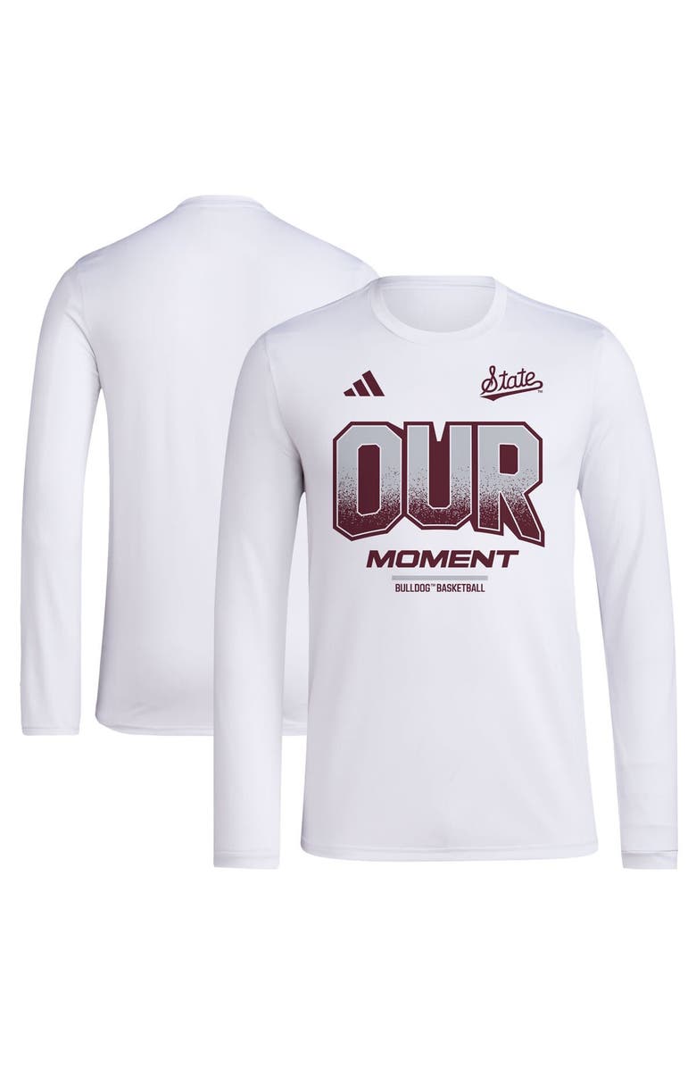adidas Unisex adidas  White Mississippi State Bulldogs 2024 On-Court Bench Our Moment Long Sleeve T-Shirt, Main, color, 