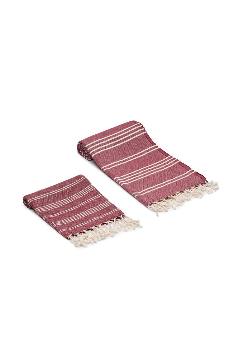 Essential Stripe Turkish Cotton Towel Bundle, Alternate, color, Burgundy