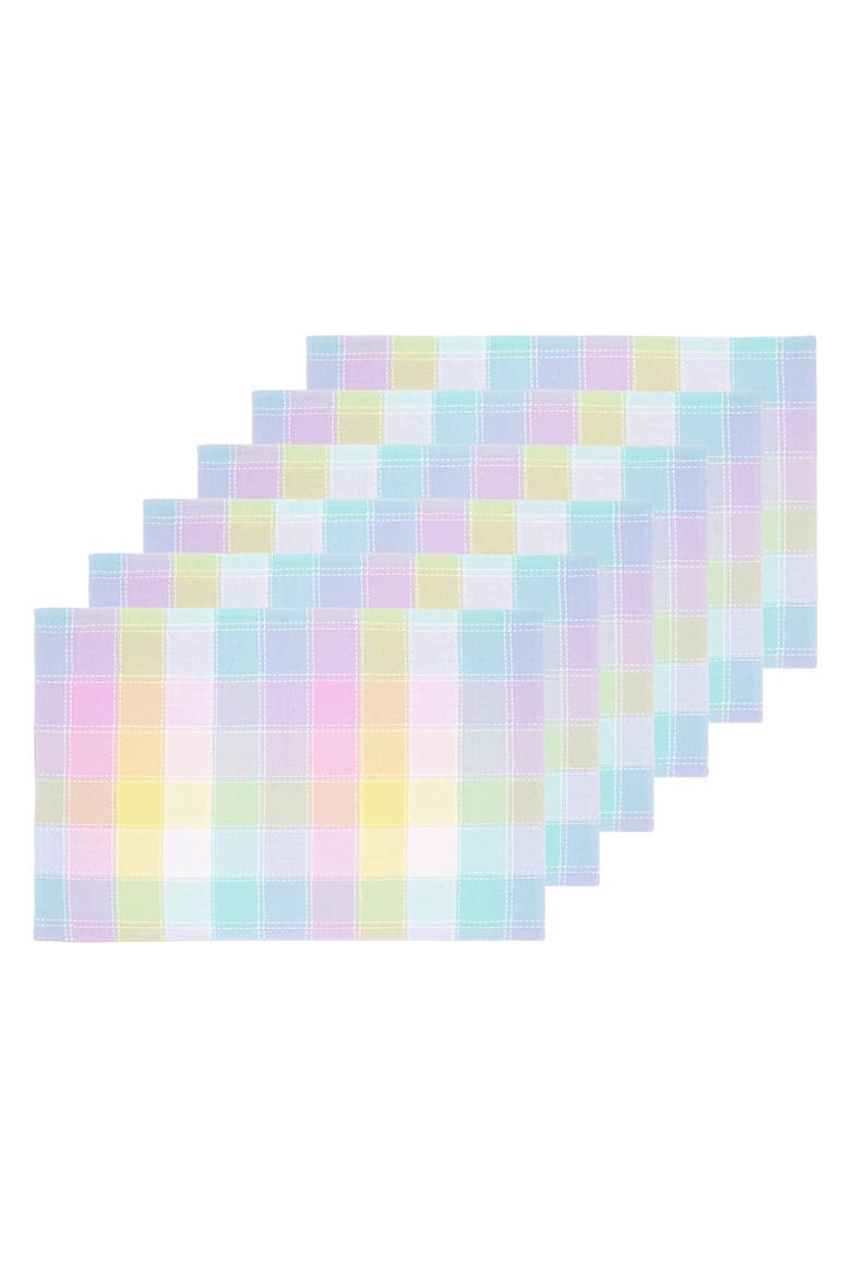 Hana Easter Patel Plaid 100% Cotton Set of 6 Placemats 13" x 19", Main, color, Blue