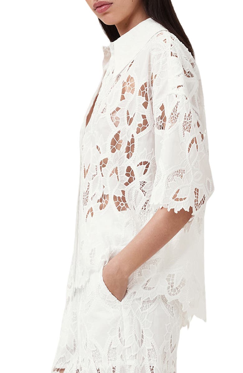 AllSaints Charli Embroidered Button-Up Shirt, Alternate, color, Snow White