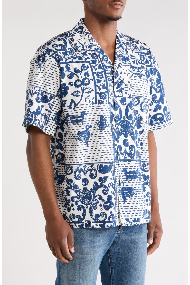 Vestige Print Cotton Poplin Bowling Shirt, Alternate, color, VESTIGE, WAX