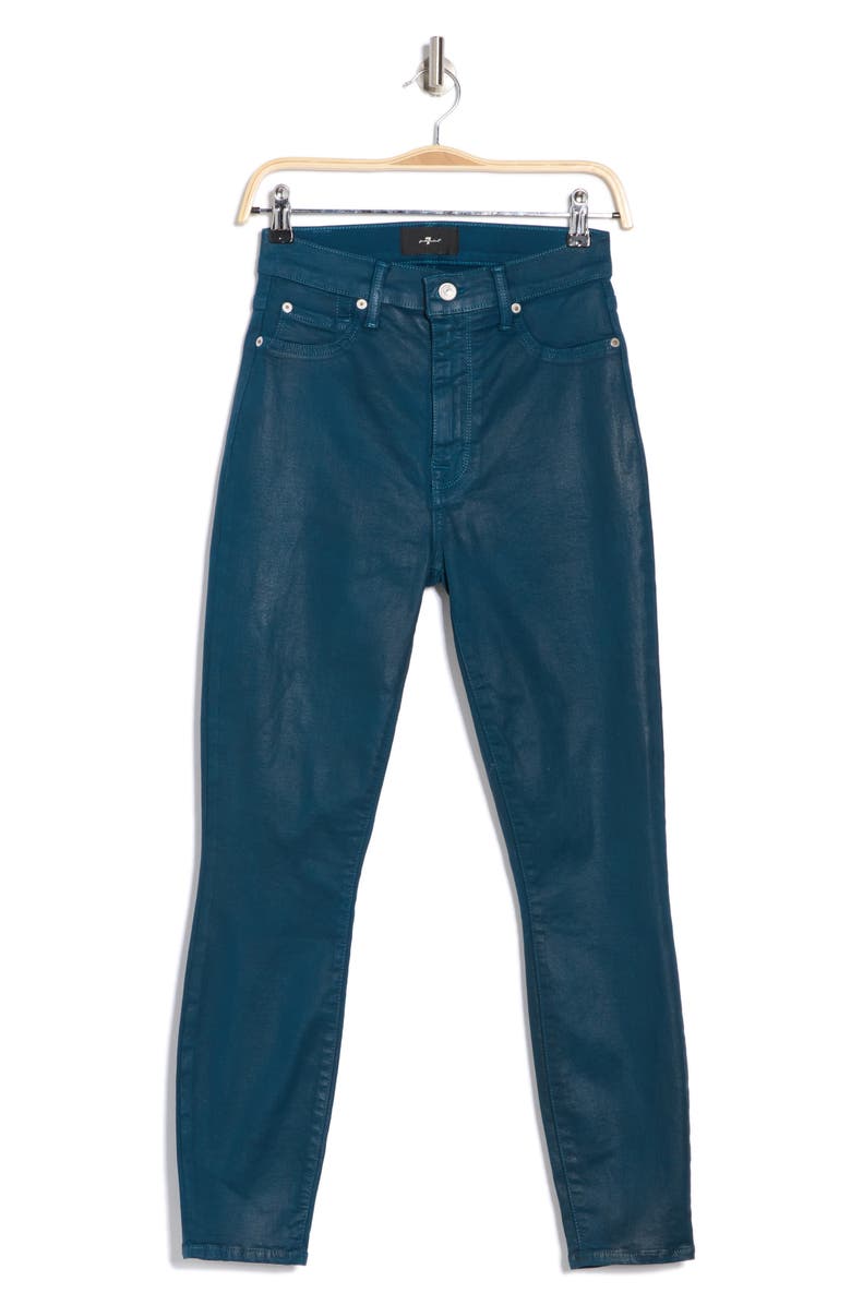 7 For All Mankind Coated High Waist Ankle Skinny Jeans, Alternate, color, Coated Peacock