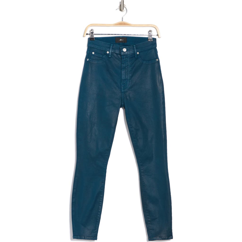 7 For All Mankind Coated High Waist Ankle Skinny Jeans In Coated Peacock