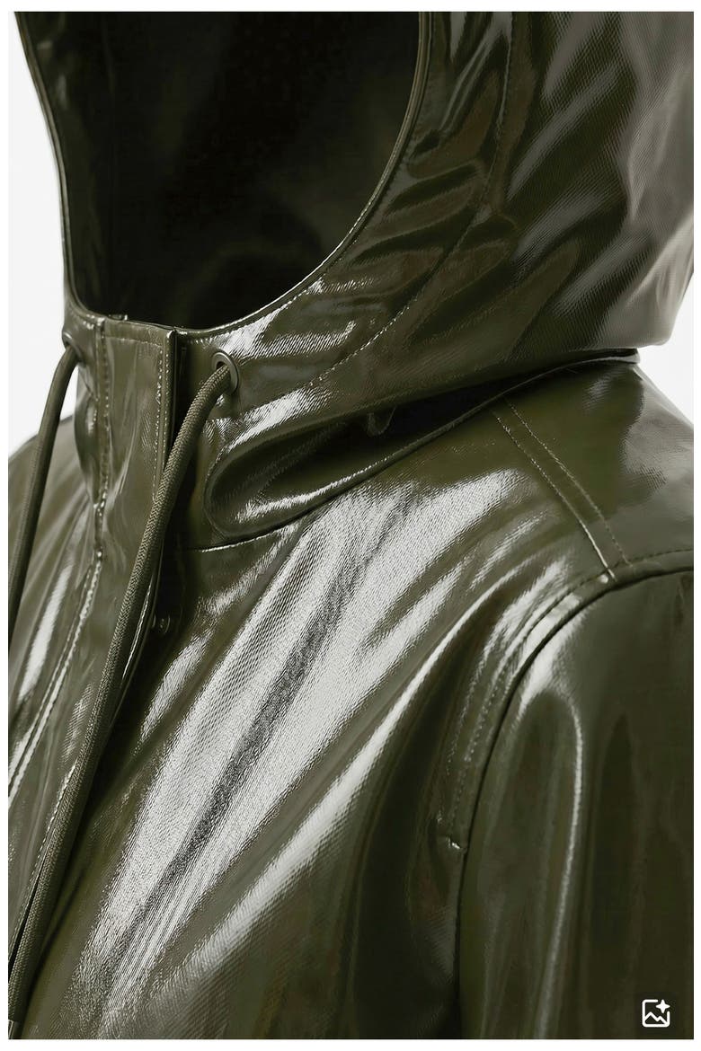Sibil-V Hooded Water Resistant Coated Vinyl Raincoat, Alternate, color, KHAKI VINYL