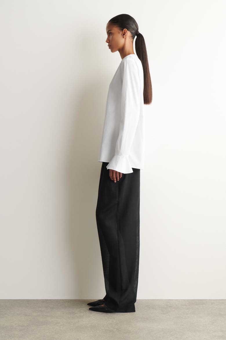 Flared-cuff Cotton Blouse, Alternate, color, WHITE
