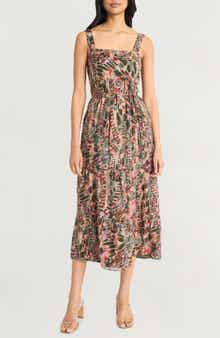 The Good Journey Square Neck Tiered Midi Sundress