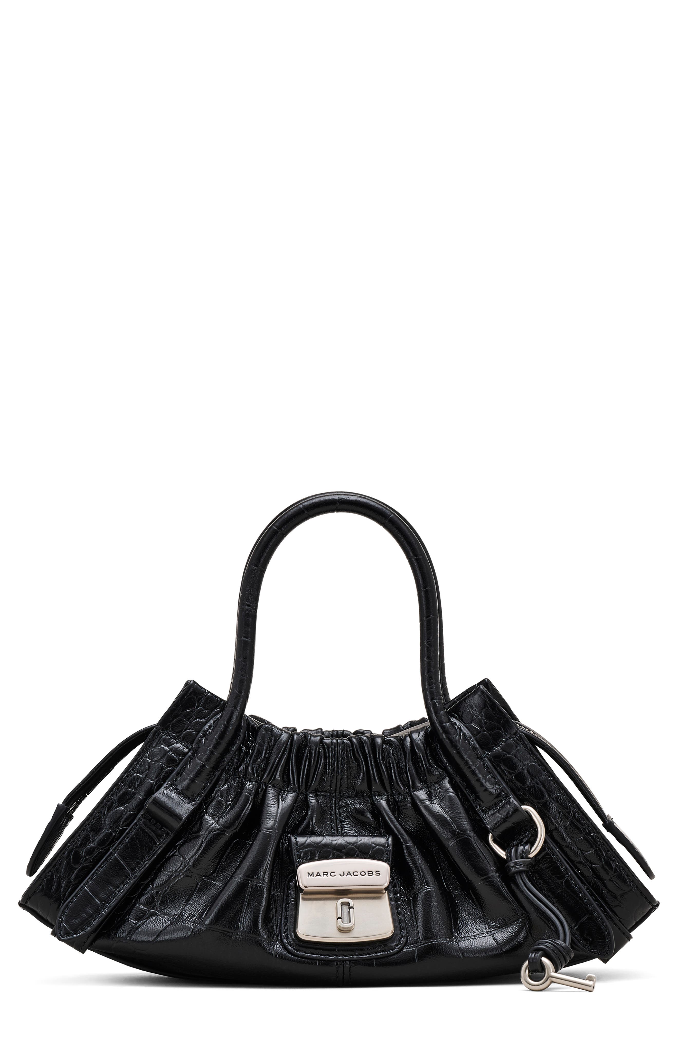 Marc Jacobs The Croc Embossed Cristina Small Satchel, Main, color, Black