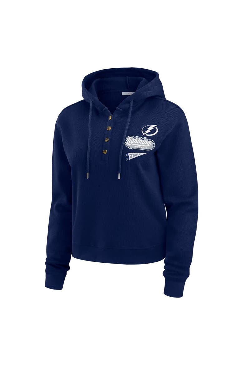 Women's WEAR by Erin Andrews  Blue Tampa Bay Lightning Waffle-Knit Pullover Hoodie, Alternate, color, Blue