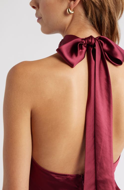 Open Edit Sleeveless Satin Halter Dress In Burgundy