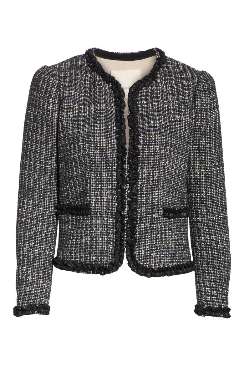 Ruffle Trim Tweed Jacket, Alternate, color, BLACK COMBO