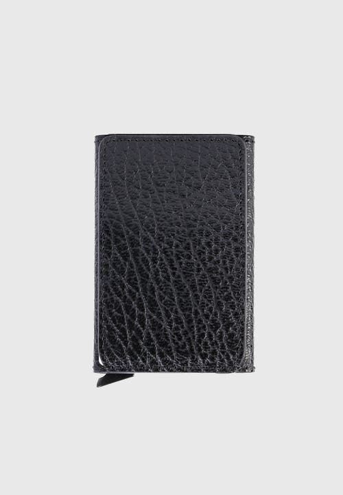 Furniq Uk Genuine Leather Venous Pattern Card Holder In Black