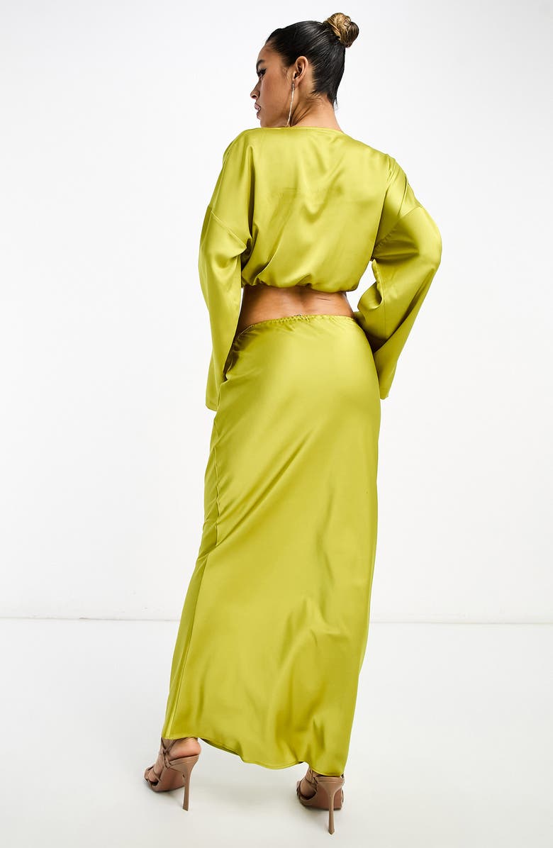ASOS DESIGN Bias Cut Satin Skirt, Alternate, color, Yellow