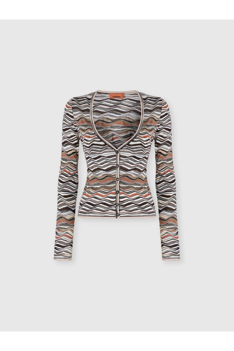 Buttoned Cardigan With Wave Pattern, Alternate, color, Beige & Brown