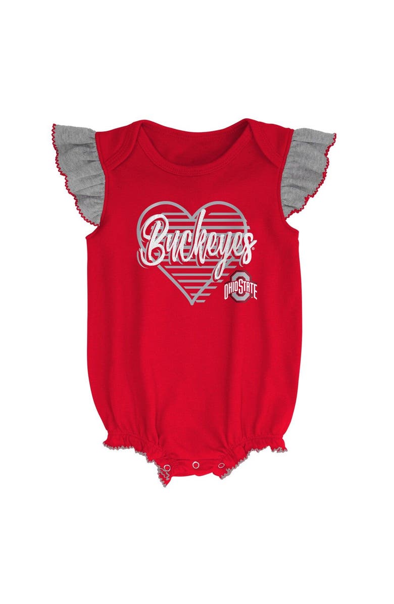 Outerstuff Girls Newborn & Infant Scarlet/Heather Gray Ohio State Buckeyes All The Love Bodysuit Bib & Booties Set, Alternate, color, 