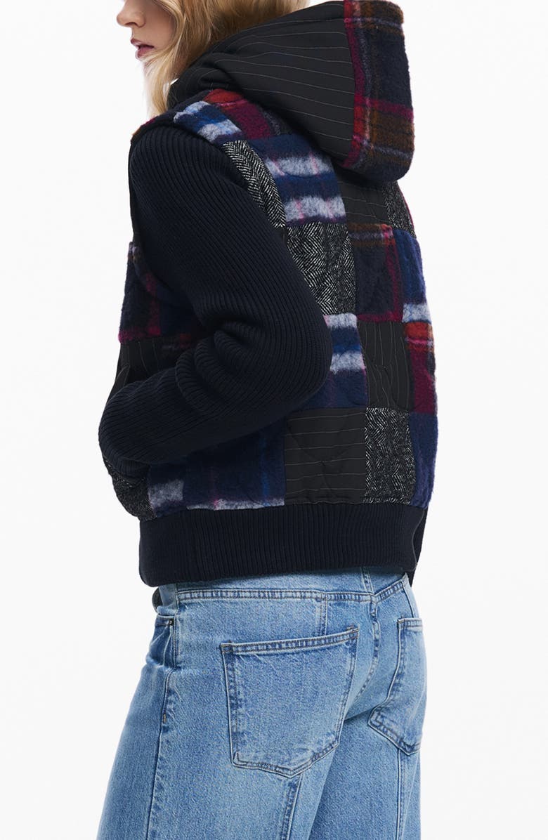 Desigual Padded Crop Jacket with Removable Sleeves & Hood, Alternate, color, Black