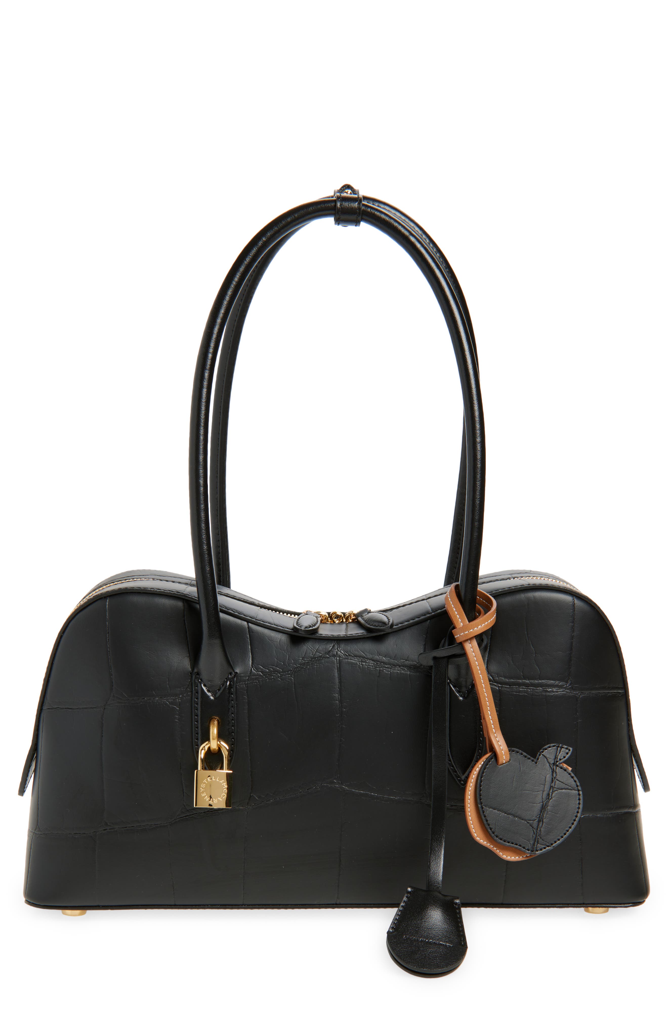 Stella McCartney Ryder Croc Embossed Faux Leather Shoulder Bag, Main, color, 