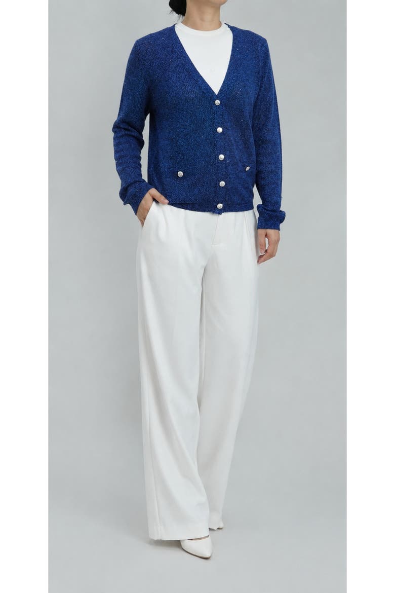 Refined Wool Blend V-Neck Cardigan, Alternate, color, Sapphire Blue