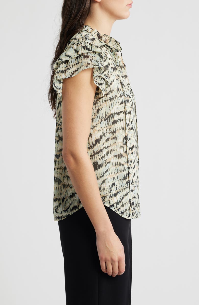 Anne Klein Print Ruffle Sleeve Top, Alternate, color, Soft Aloe Multi