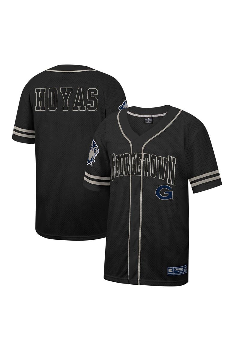 Men's Colosseum Black Georgetown Hoyas Free Spirited Mesh Button-Up Baseball Jersey, Main, color, Black