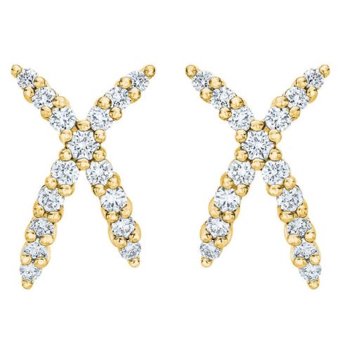 1/2Ct T.W. Diamond Fashion Women's X Shape Lab Grown Earrings 10k Gold Studs