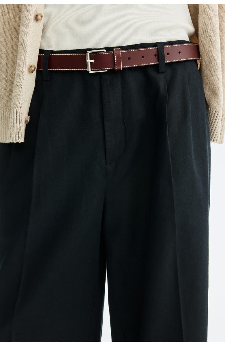 H&M Loose Fit Linen-blend Trousers, Alternate, color, Black