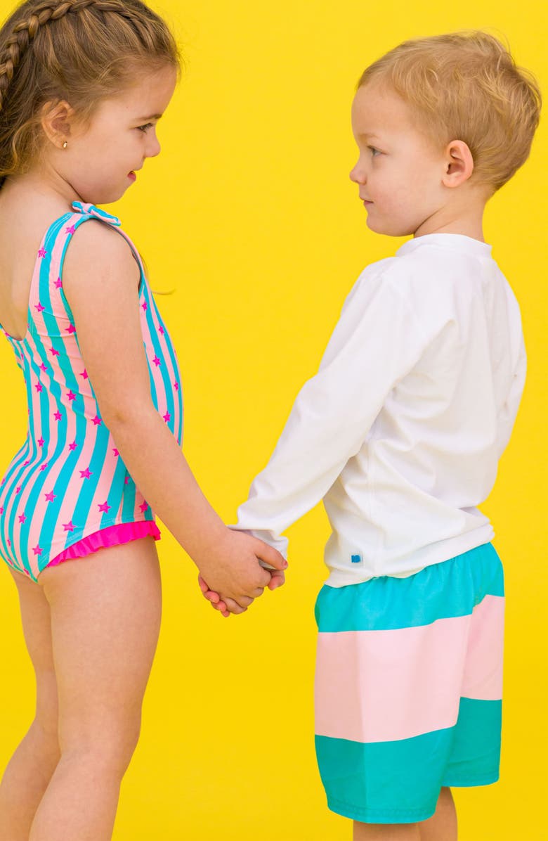 RuggedButts Long Sleeve Two-Piece Rashguard Swimsuit, Alternate, color, White