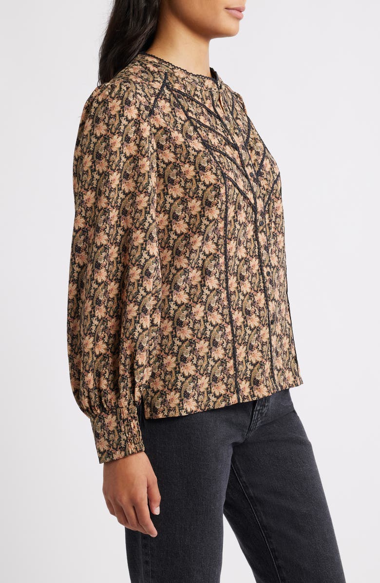 Bobeau Lace Edge Shirt, Alternate, color, Green/ Rust Paisley
